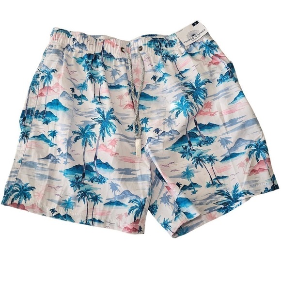 Vintage Summer palm tree white and blue size L swim trunks - Picture 3 of 6